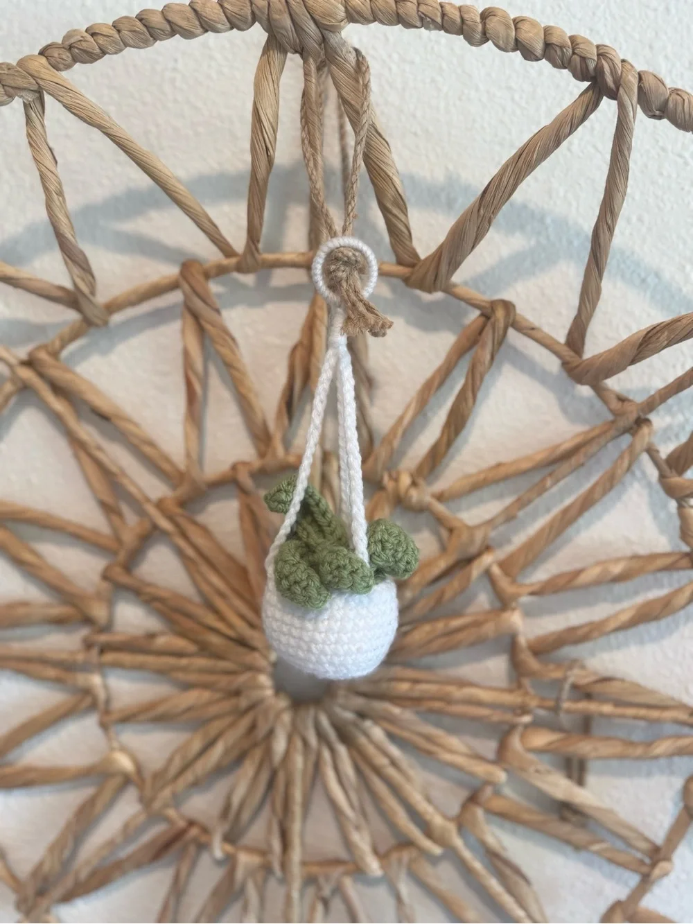 White Crochet Hanging Planter with Green Faux Succulents